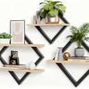 3Pcs Floating Shelves, Wall Shelves, Diamond 2-Tier Hanging Shelves Set for Kitchen, Bathroom, Office and Home Decoration Rustic Brown
