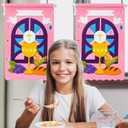WATINC First Communion Banner Kit - 12 Set Holy 1st Communion Felt Banner Kit Baptism Christian Cross DIY Craft Decorations, Make Your Own Sunday School Church Hanging Crafts Supplies for Girls (Pink)