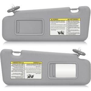 Left & Right Sun Visor with Light for 2008-2013 Toyota Highlander, Driver & Passenger Side Gray Sunvisor Replacement 74320-48500-B0 74320-0E050-B0 (Grey)