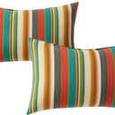 Set of 2 Outdoor Throw Pillows 19 x 12 Inch – Reversible Rectangle Patio Accent Pillows – Weather-Resistant Polyester Fabric – Eco-Friendly Recycled Polyfiber Fill – Sunset Stripe - Updated