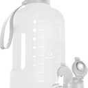 AQUAFIT 1 Gallon Water Bottle with Time Marker - Straw & Chug Lid - BPA Free Gym Water Bottle with Straw - Big Gallon Jug (Frosty, 128 oz - 2 Lids)