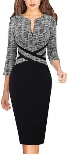 VFSHOW Womens Work Business Casual 3/4 Sleeve Slimming Fitted Front Zipper Crisscross Waist Office Party Pencil Sheath Dress Size S