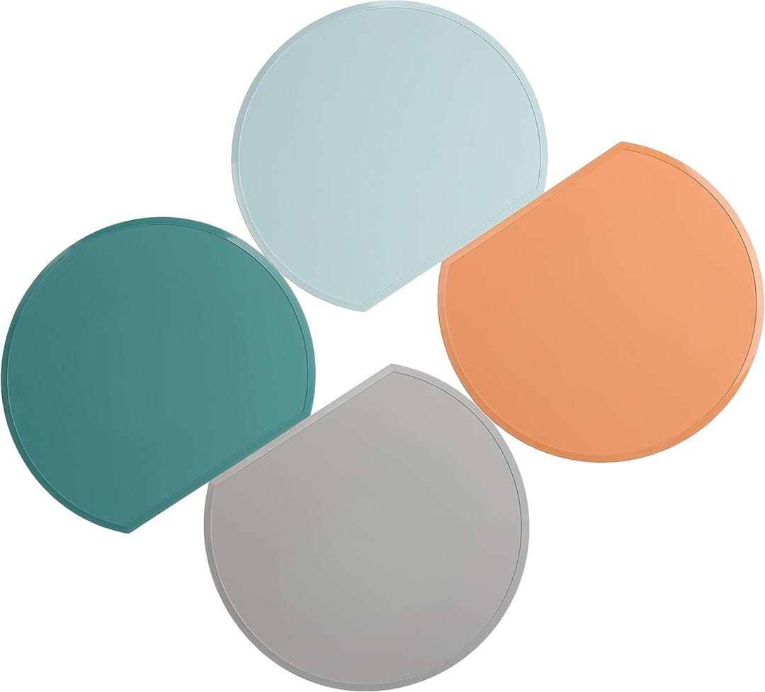 Wsaikis Silicone Placemats Set of 4 Non-Slip Table Mats for Dining, Kitchen, Stain Resistant Heat-Resistant Placemat Portable Food Mat, 14.9" x 12.9"x 0.04" (Dusty Turquoise,salt Air,light Grey,muted Clay)