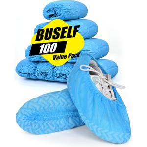 X-Large 100 Count Shoe Covers Disposable Non-Slip, Premium Cloth Boot Covers, Slip-resistant, Durable, Breathable, Non-toxic, Recyclable, Stretchable Fits Up to Size 13 US Men - Blue