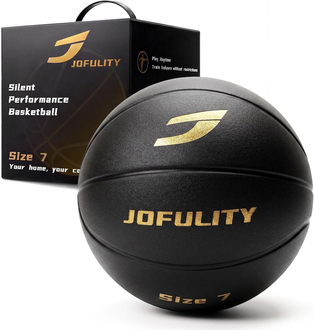 Silent Basketball Size 7, 95% Real Bounce, Airless Indoor Ball, 29.5-Inch, Regulation Weight, PU Foam, Deep Grip Grooves, Quiet Dribbling and Training, No Inflation Needed for Home Practice