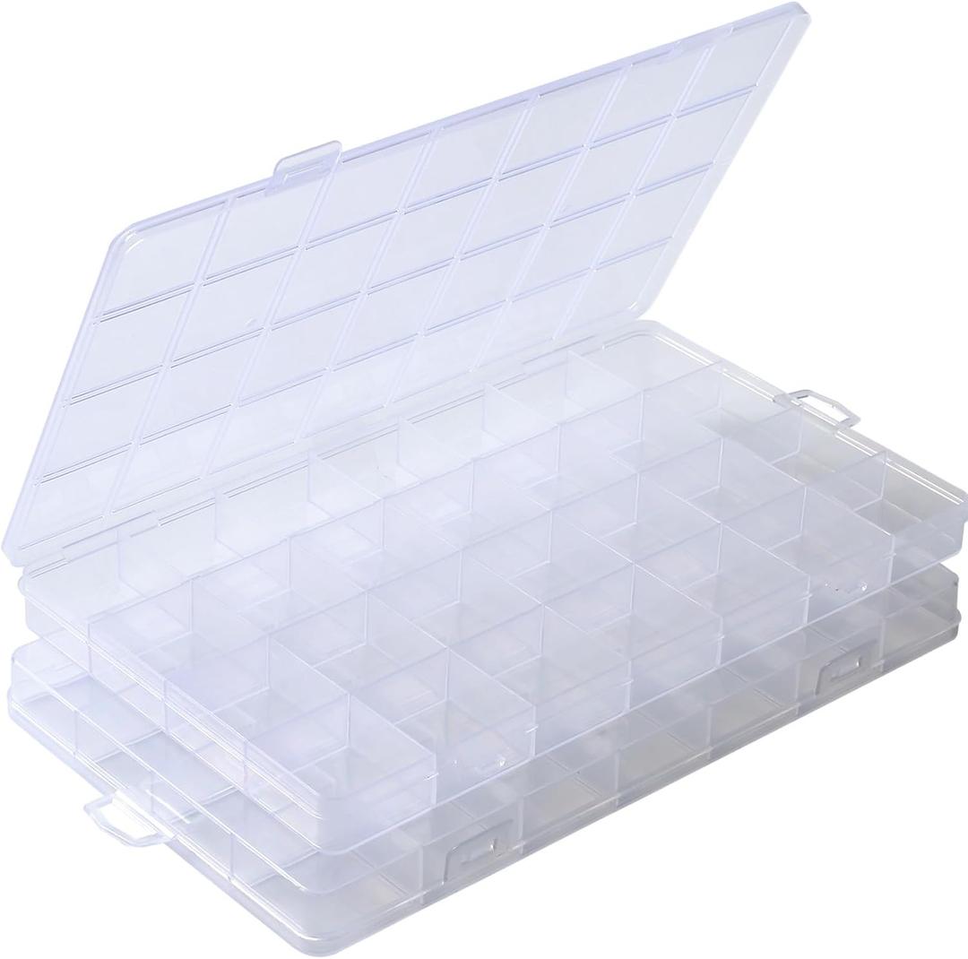 2Packs 28 Grids Plastic Organizer Box,Clear Beads Organizers Storage Box with Fixed Dividers,Acrylic Organizers Box for Jewelry,Beads,Earrings, Art DIY, Craft