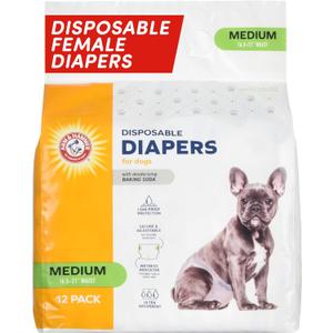 Arm & Hammer for Pets Disposable Female Dog Diapers - Adjustable, Leak Proof, Ultra Absorbent with Wetness Indicator for Urination, Dogs in Heat, Potty Training, and Incontinence, Medium, 12 Count