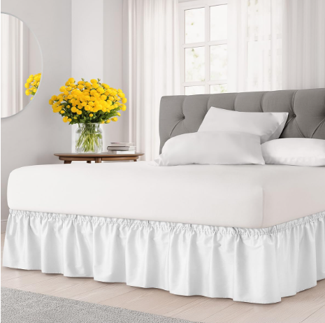 Wrap Around Dust Ruffle Bed Skirt  White  for Queen Size Beds with 18 Inch Drop  Easy Fit Elastic Strap  Adjustable Pleated Bedskirt w/Brushed Fabric  Wrinkle Free  for Women, Men, Kids & Teens