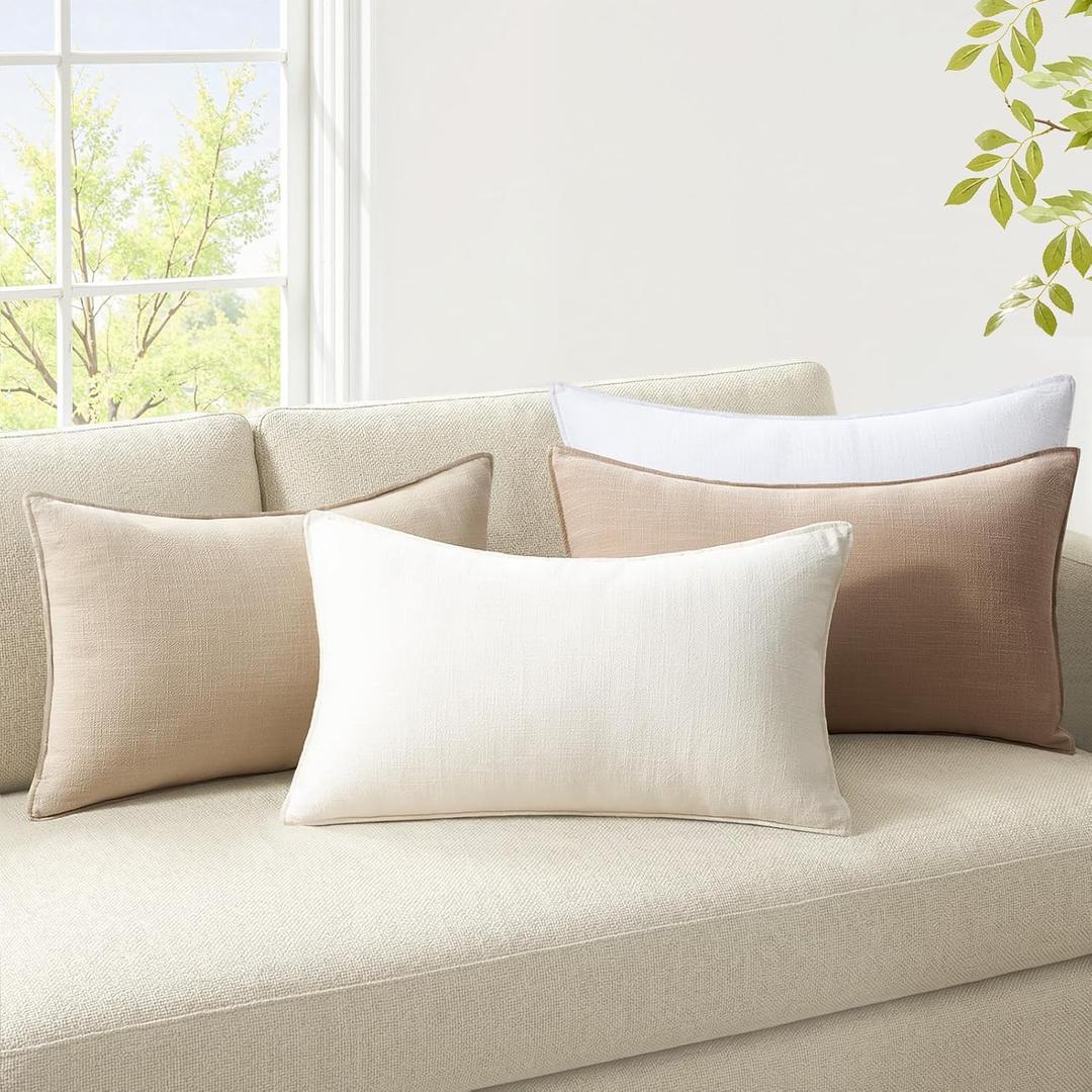 Pack of 4,Decorative Linen Soild Throw Pillow Covers Soft Accent Cushion Case Boho Farmhouse Neutral Pillowcase for Couch Sofa Bedroom Living Room Home Decor 12 x 20 Inch Brown