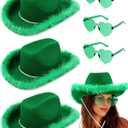 Tarpop 3 Pack Cowgirl Hat with Feather Heart Sunglasses Western Cowboy Hat Set for Bachelorette Party Preppy Costumes Wedding (Green)