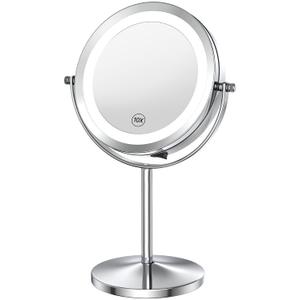 Benbilry 10X Magnifying Lighted Makeup Mirror, 7 Inch Double Sided 1X/10X Magnification with Lights, 360 Rotation Swivel Travel Make Up Mirror with Lighting, Battery Operated (Silver)