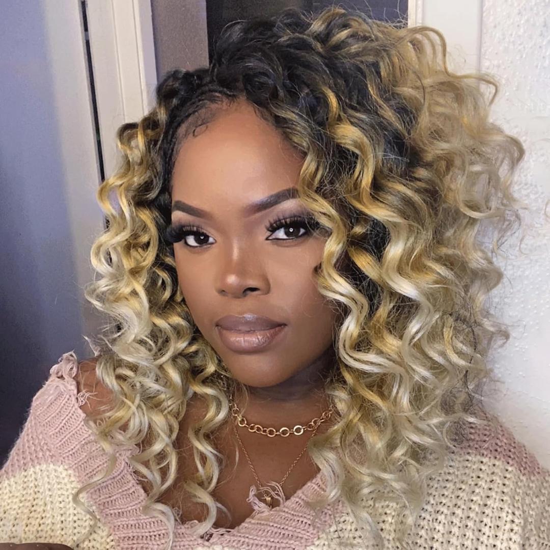 Toyotress Ocean Wave Crochet Hair - 12 Inch 8 Packs Ombre Honey Blonde Ocean Wave Braiding Hair, Beach Curl Deep Twist Water Wave Short Curly Synthetic Hair Extensions (12 Inch, OT27/613-8P)