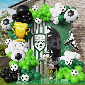 Soccer Balloon Arch Kit 145Pcs Green Black and White Balloons Garland with Soccer and Trophy Foil Balloons for Sport Game World Cup Football Birthday Party Decorations
