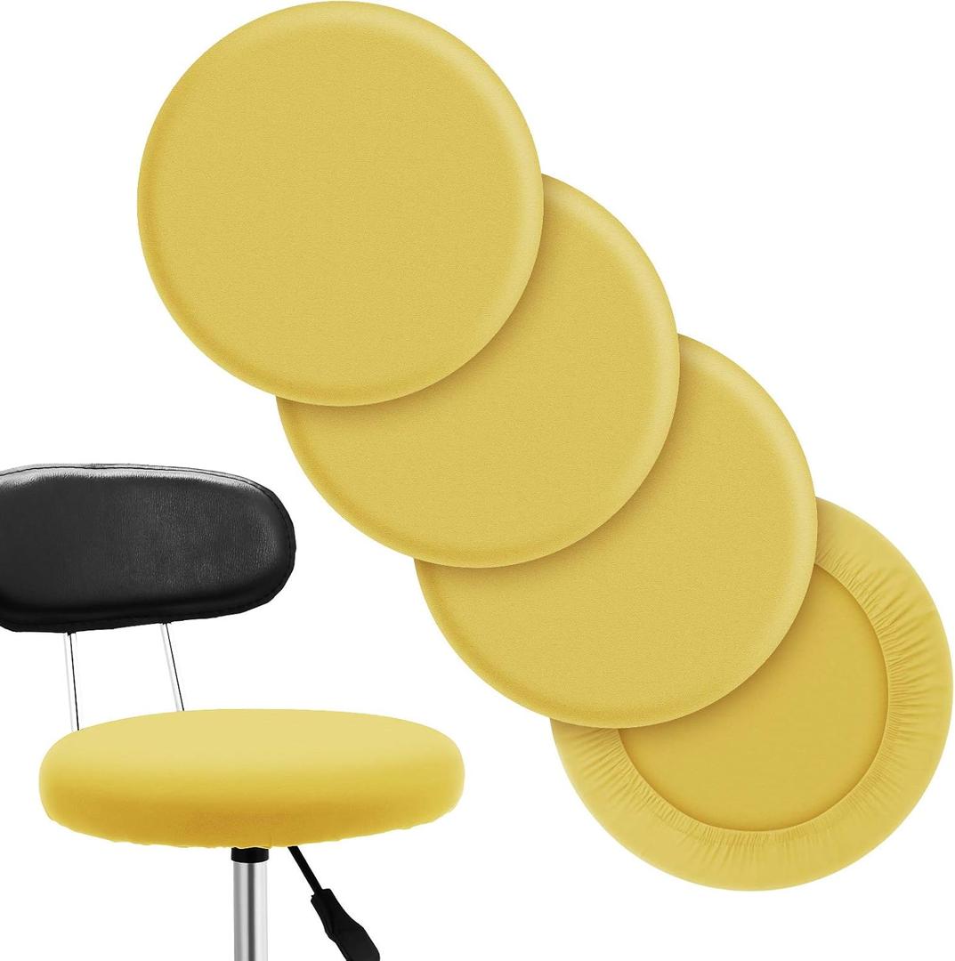Tatuo Round Bar Stool Seat Covers Washable Stool Cushion Slipcover Elastic Bar Chair Covers for 14-17 Inch Chair (Yellow, 4 Pieces)
