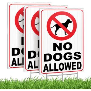 3 PC No Dogs Allowed Signs for Yard, 8x12 Double Sided Coroplast Keep Off Grass Sign, Curb Your Dog