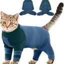 Sticky Hair Cat Clothes, Four-Leg Long Sleeve Cat Pajamas, Prevent Fur Shedding Kitten Onesie Shirts, Surgery Recovery Suit for Male Female, Wound Protection & Preventing Licking (Medium, Blue)