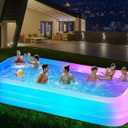 Inflatable Swimming Pool with Light, 145'' X 74'' X 22'' Solar Family Inflatable Pool for Kids, Adults, Family, Large Kiddie Pool, 7 Color Large Blow Up Pool for Backyard (Blue)