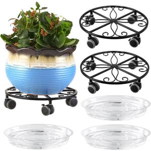 3 Pack Plant Caddy with Wheels Heavy Duty 11.8 Inches Metal Plant Stand with Wheels Plant Dolly Rolling Plant Stand Plant Roller with Casters for Indoor and Outdoor (3, Black)