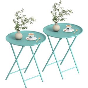 Garden 4 you Folding TV Tray Table, Metal Round Side Table, Green Dinner Table with Metal Frame, Modern Outdoor Tray Table for Living Room, Bedroom, Patio & Small Spaces, 2 Packs