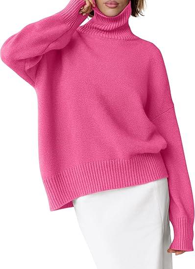 ANRABESS Womens Turtleneck Sweaters Oversized Chunky Long Sleeve Knit High Low Hem Pullover Top 2026 Fall Winter Fashion, Size: M