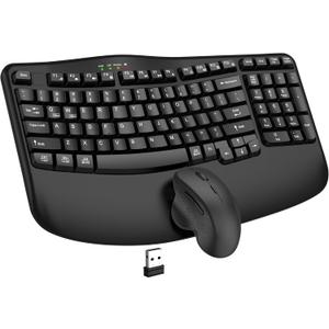 Wireless Keyboard and Mouse Combo, 2.4G Wave Keys Ergonomic Keyboard with Wrist Rest and 3 Level DPI Advanced Wireless Ergonomic Mouse, Natural Typing for Windows, Mac OS Desktop (Black Graphite)