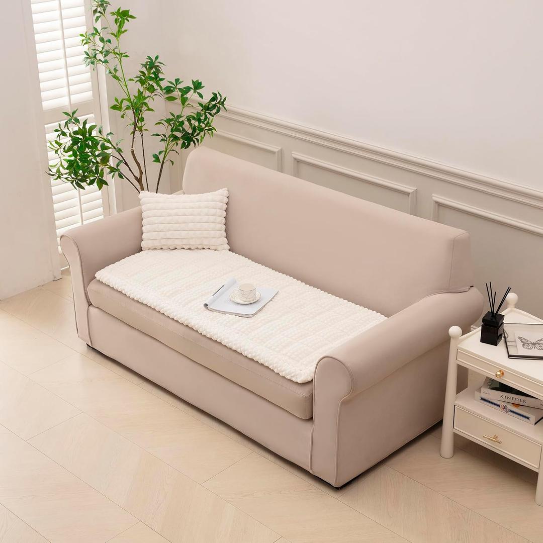Quilted Loveseat Cover Non Slip, Flannel Sofa Protector for Pets, Machine Washable Couch Slipcover, 24/47/54/67/78 in (White, Sofa 67"x24")