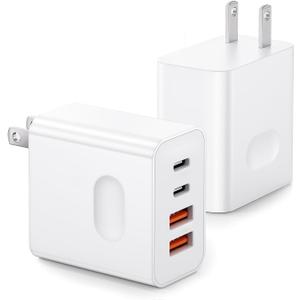 USB C Fast Charger Block,2Pack 40W 4-Port Fast Charging Block USB C Charger Dual USBC Power Adapter + QC Wall Plug, Multiport Brick Type C Block Adapter for Apple iPhone 16/15/14/13/12/11 Pro Max,iPad