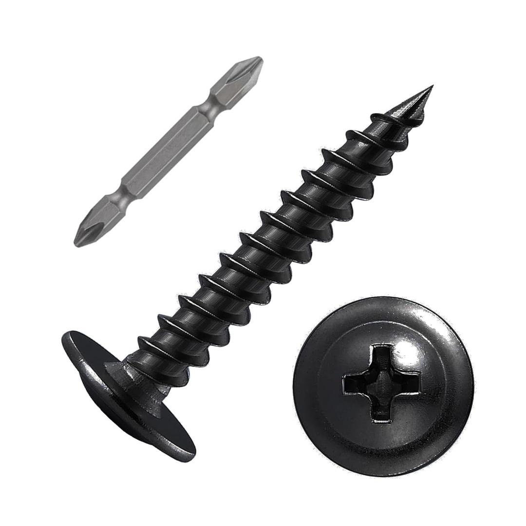 (150 pcs)#8×1-1/ 2" Black Truss Head Wood Screws Quick Metal Self Tapping Zinc Oxide