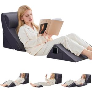 4PCS Bed Wedge Pillow Set for After Surgery, Orthopedic Wedge Pillows for Sleeping, Back, Neck and Leg Pain Relief, Adjustable Memory Foam Support Pillows for Acid Reflux, GERD & Snoring, Grey