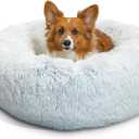 Best Friends by Sheri The Original Calming Donut Dog Bed for Medium Dogs up to 45 lbs, Shag Faux Fur, Frost Gray, Medium, 30" x 30"