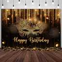 7x5ft Happy Birthday Backdrop Masquerade Mask Party Decorations Supplies Carnival Birthday Dancing Party Banner Black Gold Glitter Birthday Party Photo Shoot Prop