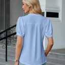 BMJL Womens Button Down Shirts V Neck Business Casual Blouses Eyelet Puff Sleeve Dressy Work Tops Outfits 2025 (L)