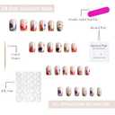 French Tip Press on Nails Medium Square OFDNE Flower Fake Nails False Nails with Colorful Floral Designs Nude Glossy Glue on Nails French Manicure Acrylic Nails for Women Girls 24Pcs (F3)