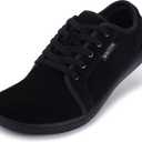 WHITIN Men's Wide Genuine Leather Barefoot Shoes | Minimalist Fashion Sneakers | Zero Drop Sole, Size: 7W, All Black