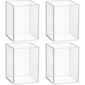 Mototo 4 Pieces Clear Acrylic Pen Holder Acrylic Pencil Cup Makeup Bush Holder Acrylic Desktop Stationery Organizer for Office, School, Home Desk Accessories - 4 Pack, Square
