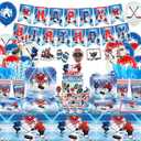 Hockey Birthday Party Decorations - Ice Hockey Party Supplies including Banner, Plate, Cake Topper, Cup, Napkin, Balloon, Tablecloth for Hockey Party Decoration - Serves 20