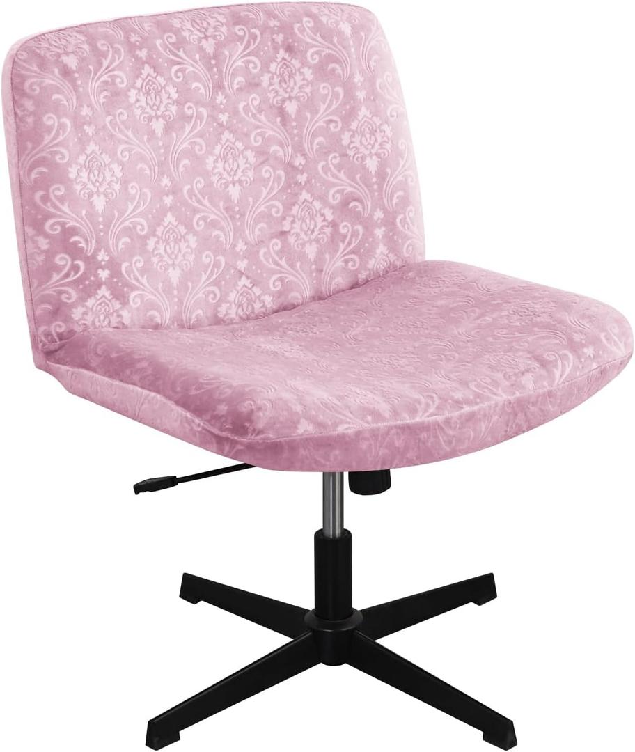 Criss Cross Chair Cover Pink Armless Chair Slipcover Office Desk Chair Covers Velvet Embossing Mid Back Wide Seat Accent Chair Covers for Computer Chairs and Vanity Chairs(Velvet-Pink)