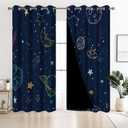 Drawing Universe Blackout Curtains, Starry Sky Planet Moon Window Drapes for Boys Bedroom Decor, Cartoon Curtain Panel with Thermal Insulated Grommet,2 Panels,Each W21 xL63