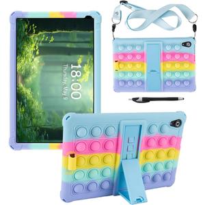 for Urao 10.1 inch Tablet Case, Kids Soft Silicone Cover with Shoulder Strap Stand, for Urao 10.1'' C107 Tablet Case, Dark Blue