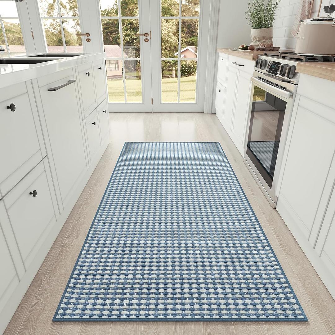 YDKGL Large Kitchen Runner Rugs Long Kitchen Mat Non Slip Washable, Super Absorbent Soft Chenille Braided Kitchen Mats for Floor, Rubber Backing Kitchen Sink Standing Mat, Easy Clean, Blue 36"x71"