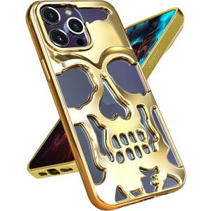 for iPhone 15 Pro Case Skull, Unique Designer Cool Funny Gothic Plated Skeleton Shockproof Halloween 15 Pro Phone Cases for Men Women Girls Boys, Golden for iPhone 15 Pro Case Skull, Unique Designer Cool Funny Gothic Plated Skeleton Shockproof Halloween 15 Pro Phone Cases for Men Women Girls Boys, Golden
