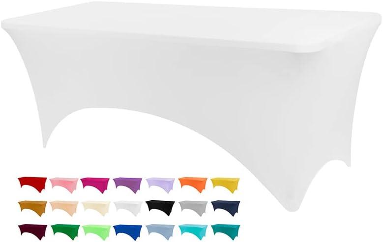 BDDC Table Covers for 8 Foot Tables, White Washable and Wrinkle Resistant Stretch Tablecloths Rectangle 8ft for Events, Wedding, Banquets, Parties