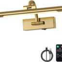 Wireless Picture Lights for Wall Rechargeable Brass Gallery Lights Battery Operated Art Lamps with Remote and Timer Dimmable Painting Lights for Artwork Portrait Display 12 Inch 2W 2700K