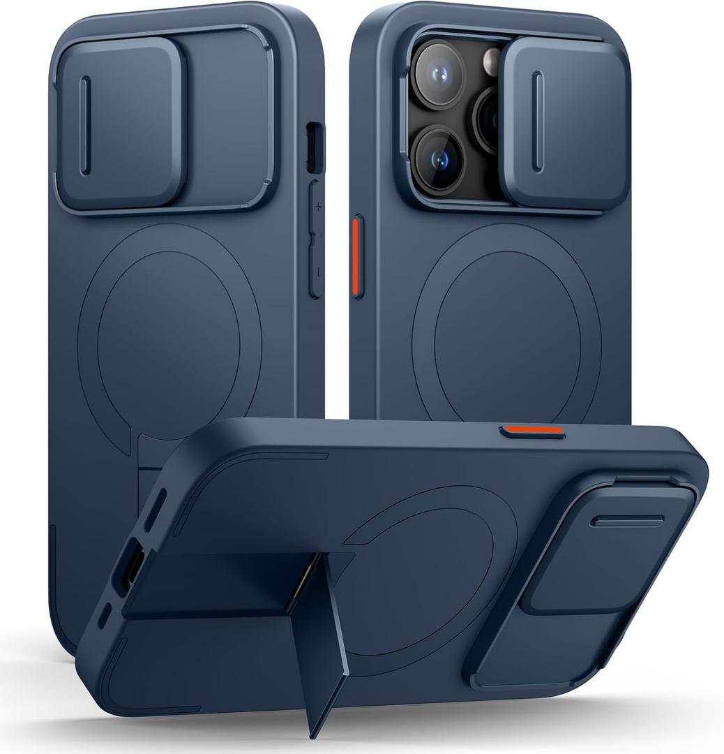 SURITCH for iPhone 14 Pro Case with Magnetic Camera Slide Cover and Adjustable Kickstand, Compatible with MagSafe, Shockproof Bumper Case Slim Protective Cover for iPhone 14 Pro 6.1 Inch, Blue