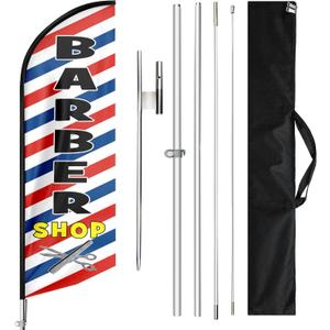 Barbershop Swooper Flag, 11FT Windless Barbershop Flags with Aluminum Alloy Poles/Stainless Steel Ground Stake/Portable Bag, Barbershop Flag for Business Advertising