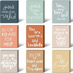 9 Pcs Mental Health Awareness Wall Decor, Positive Affirmations Signs for Therapist Office, Counselor Desk, Classroom & Home, Motivational Gifts for School Office Decor