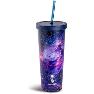 Manna Chilly Double-wall Vacuum Insulated Stainless Steel Tumbler with Splash-proof Lid and Reusable Tritan Straw - 24 Oz - Galaxy