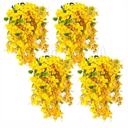 XunYee 4 Pcs Artificial Fake Hanging Plants Flowers for Spring Decoration Outdoor Wedding Vine Plant Hibiscus Flowers Long Trailing Vines Realistic UV Resistant Plants for Front Door Porch(Yellow)