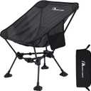 MOON LENCE Portable Camping Chair Backpacking Chair - The 4th Generation Ultralight Folding Chair - Compact, Lightweight Foldable Chairs for Hiking Mountaineering, Beach (Black (Lite-terragrid) - With Feet Pad)