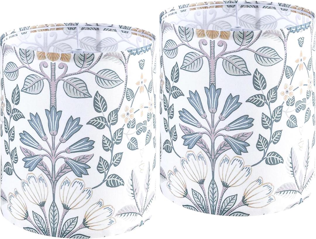 GOSO Set of 2 Small Tall Lampshade, 10" Top X 10" Bottom X 10" High, Lamp Shades for Table Lamps Floor Lamp, Polyester Fiber Printing Flowers Drum Lamp Shade, Hand Crafted Lampshades, Easy Assembly